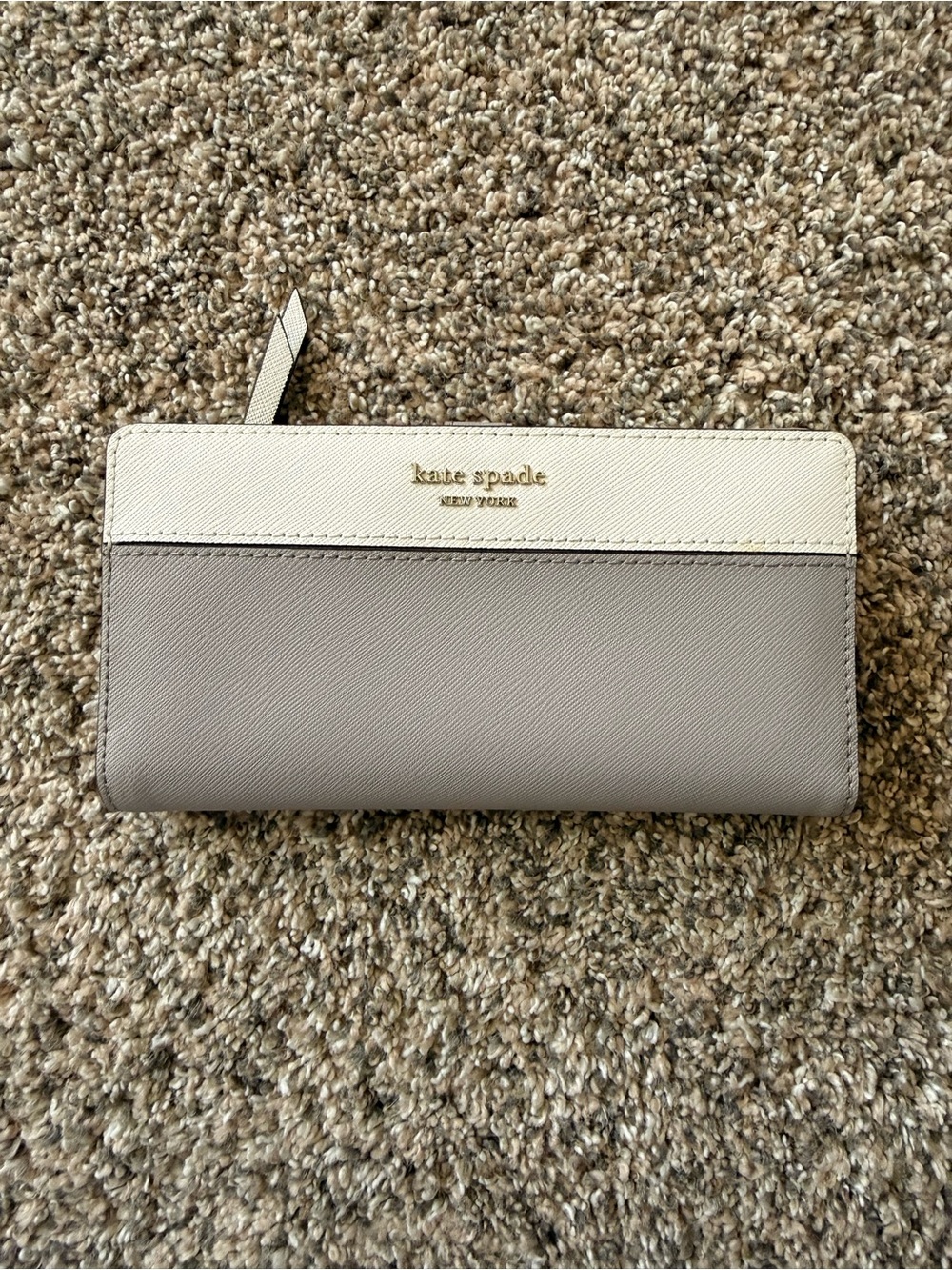 kate spade Two-Tone Cream and Gray Zip Wallet with Silver Logo